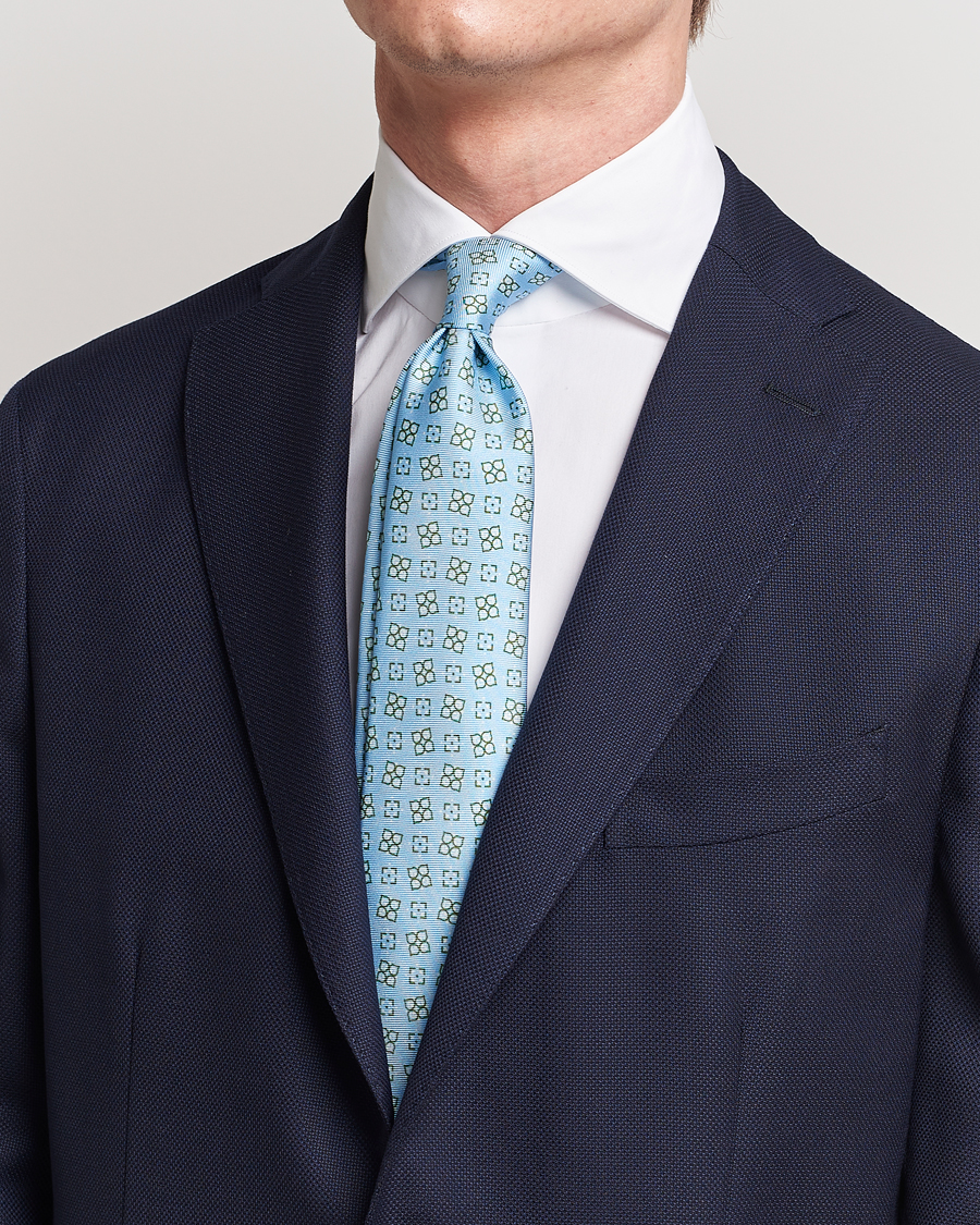 Heren |  | Kiton | Printed Silk Tie Light Blue