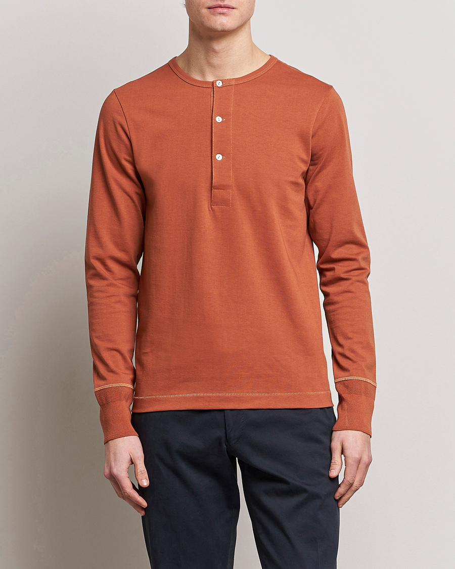 Heren | Truien | Merz b. Schwanen | Classic Organic Cotton Henley Sweater Sierra Red