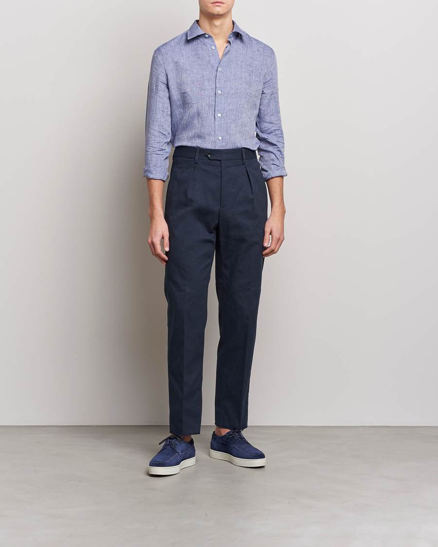 Heren | Overhemden | Etro | Linen Sport Shirt Dark Blue