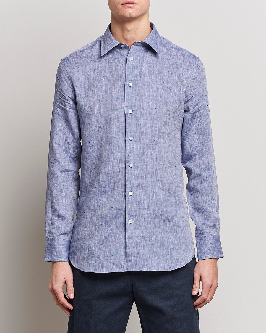 Heren | Overhemden | Etro | Linen Sport Shirt Dark Blue