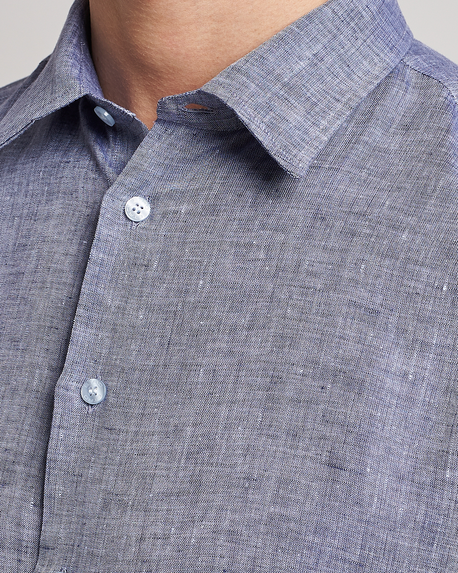 Heren | Overhemden | Etro | Linen Sport Shirt Dark Blue