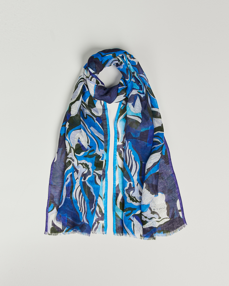 Heren | Etro Floreale Linen Scarf Light Blue | Etro | Floreale Linen Scarf Light Blue
