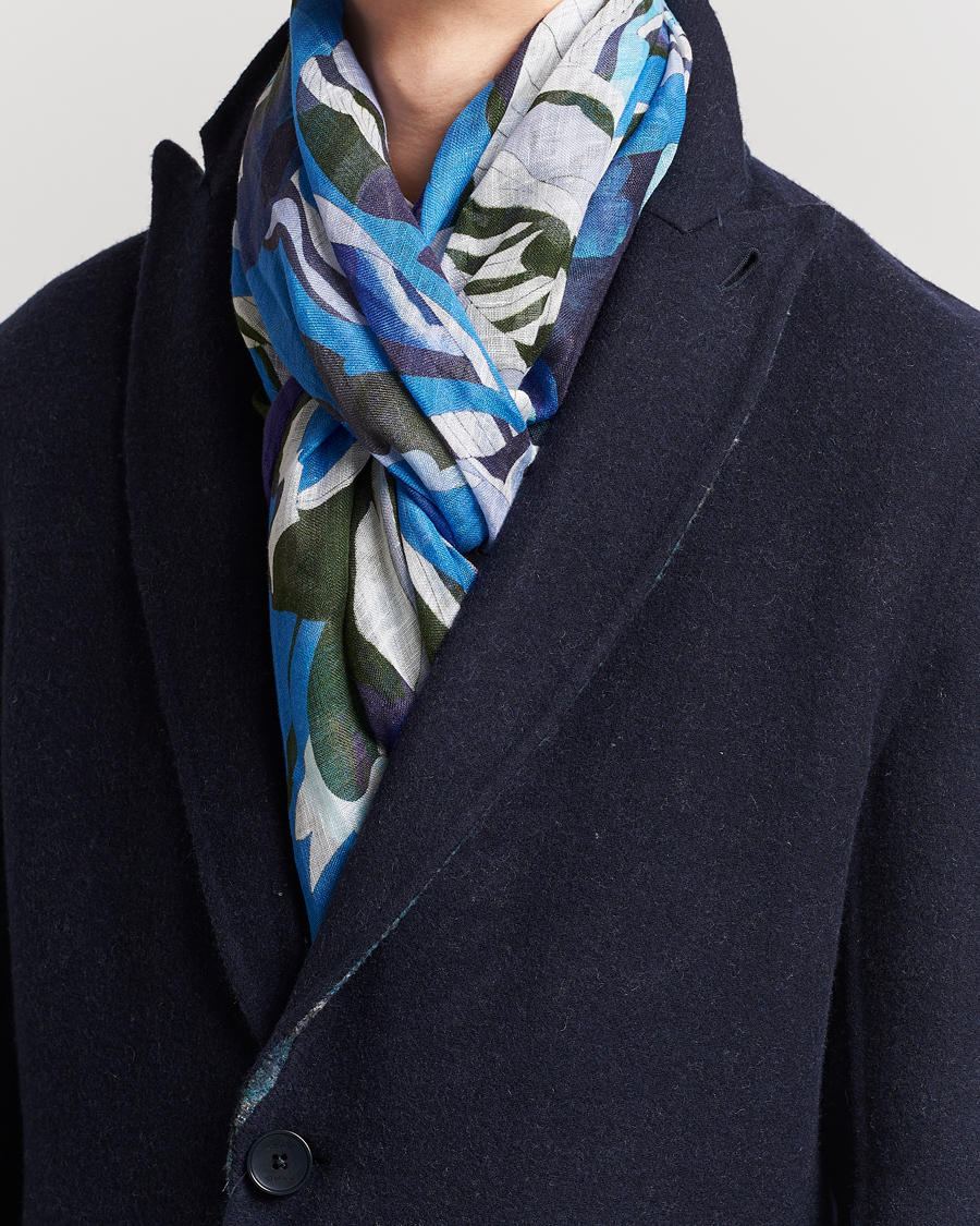 Heren | Etro Floreale Linen Scarf Light Blue | Etro | Floreale Linen Scarf Light Blue