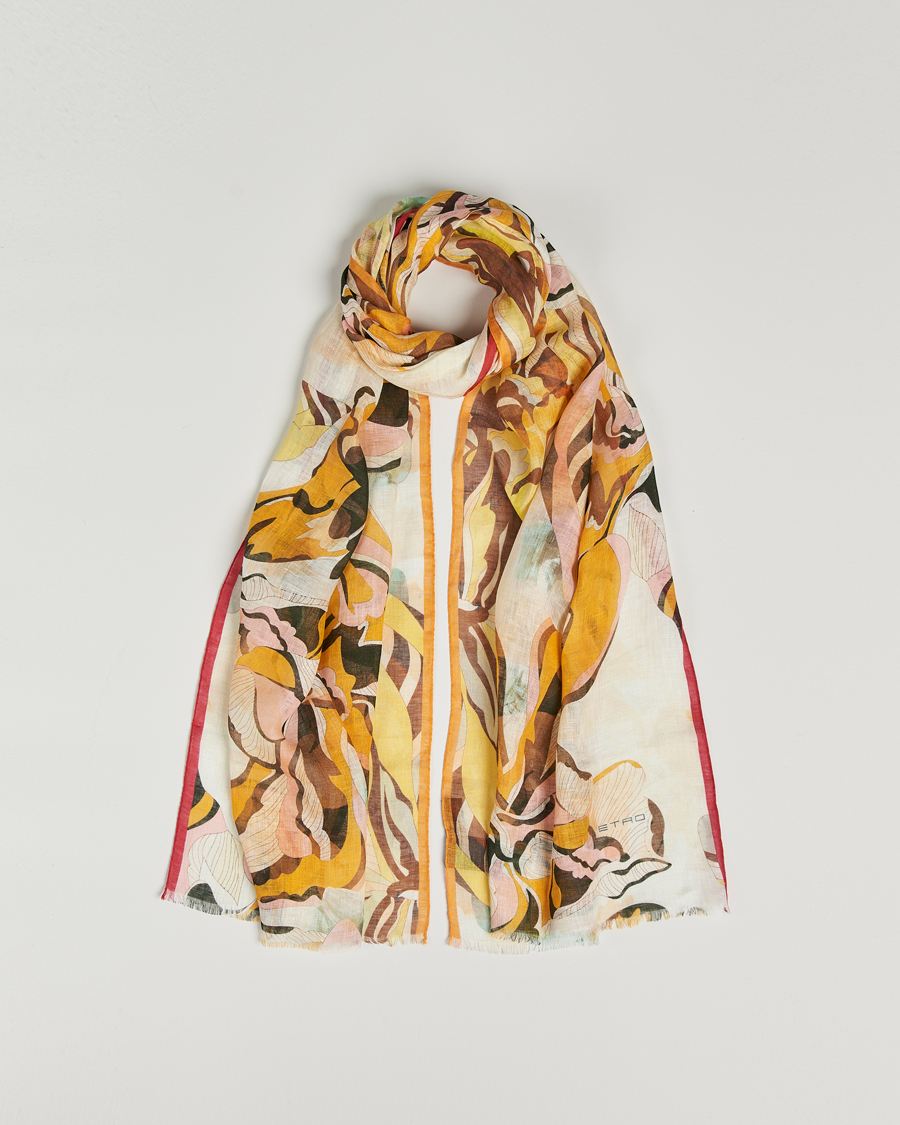 Heren | Etro Floreale Linen Scarf White/Yellow | Etro | Floreale Linen Scarf White/Yellow