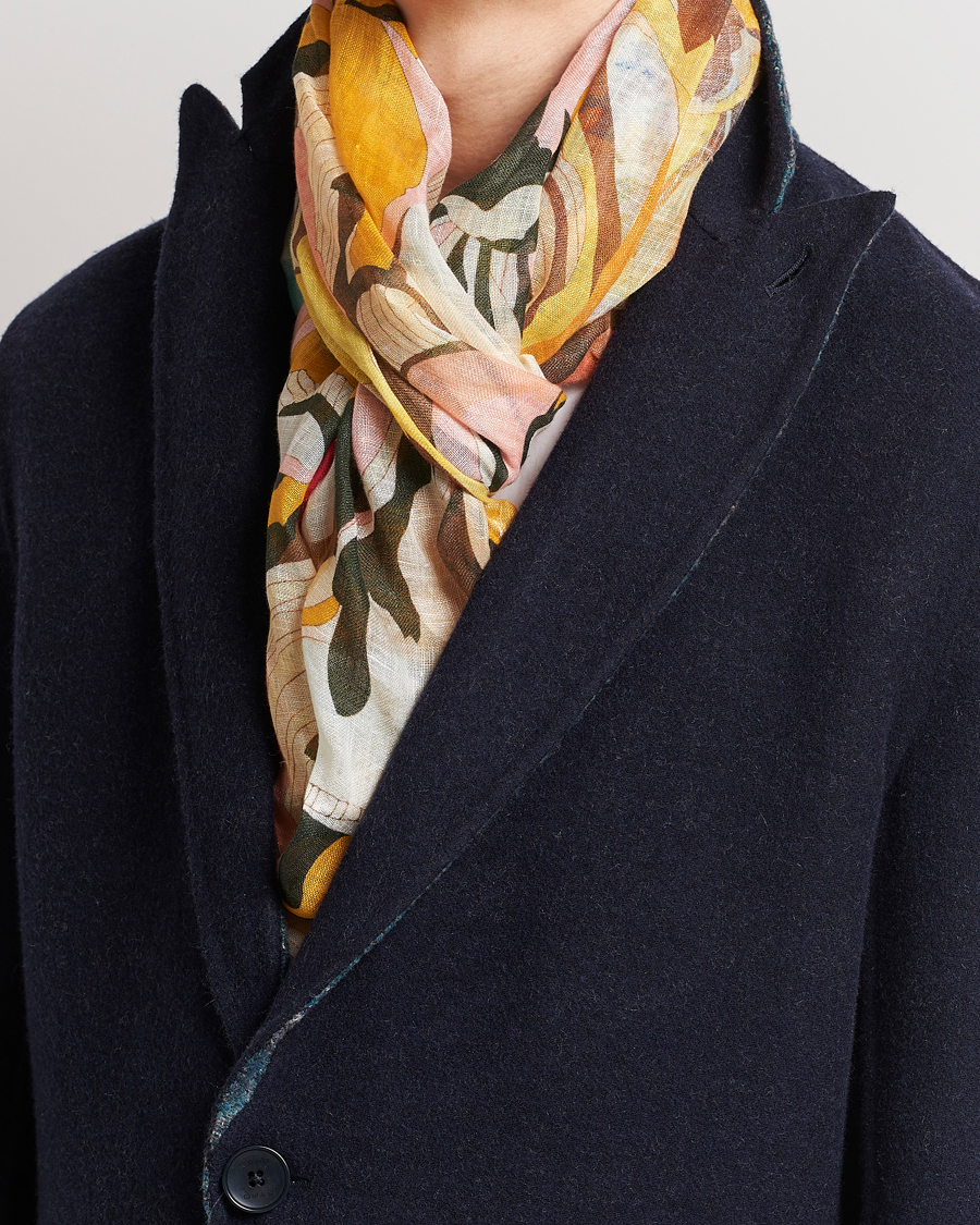 Heren | Etro Floreale Linen Scarf White/Yellow | Etro | Floreale Linen Scarf White/Yellow