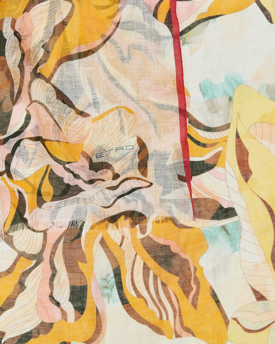 Heren | Etro Floreale Linen Scarf White/Yellow | Etro | Floreale Linen Scarf White/Yellow