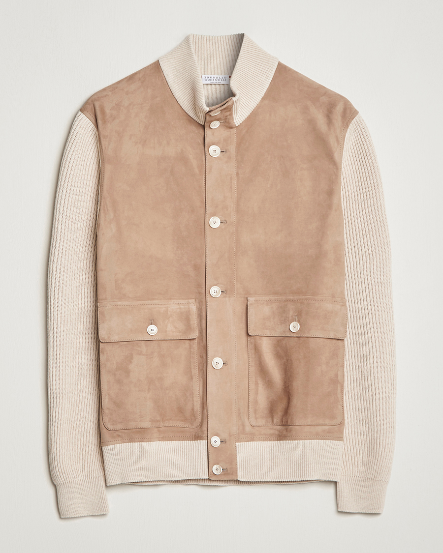 Heren | Jassen | Brunello Cucinelli | Suede Knit Bomber Jacket Beige Suede