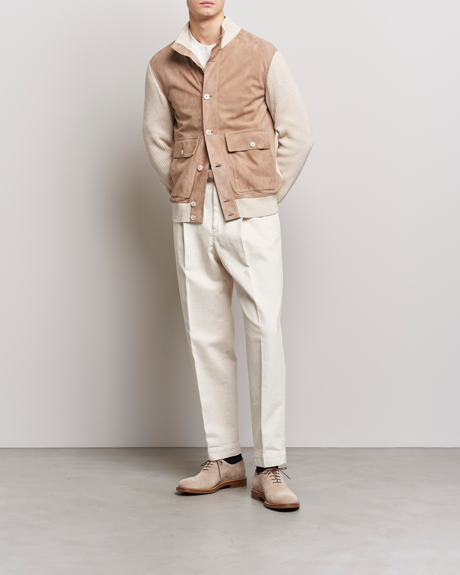 Heren | Jassen | Brunello Cucinelli | Suede Knit Bomber Jacket Beige Suede