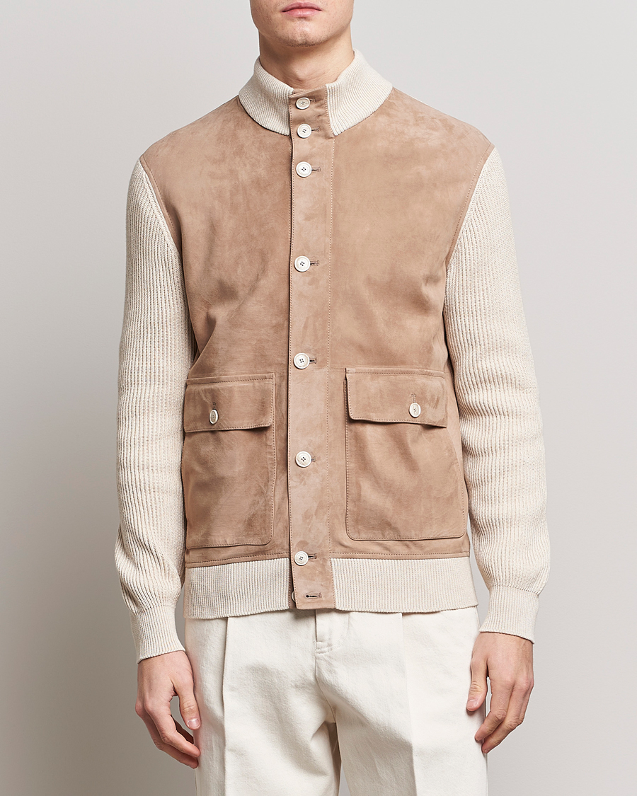 Heren | Jassen | Brunello Cucinelli | Suede Knit Bomber Jacket Beige Suede