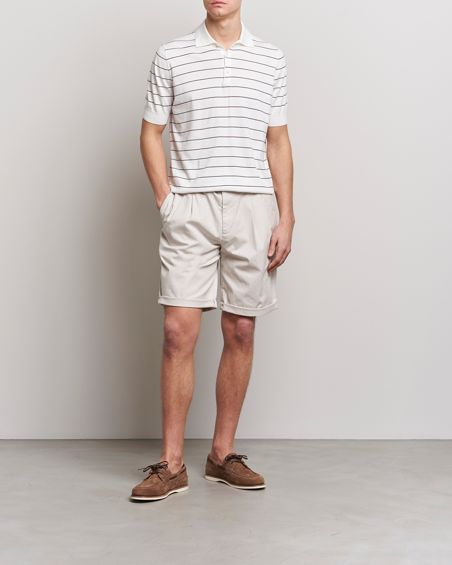 Heren | Polo's | Brunello Cucinelli | Short Sleeve Striped Knitted Polo White/Burgundy