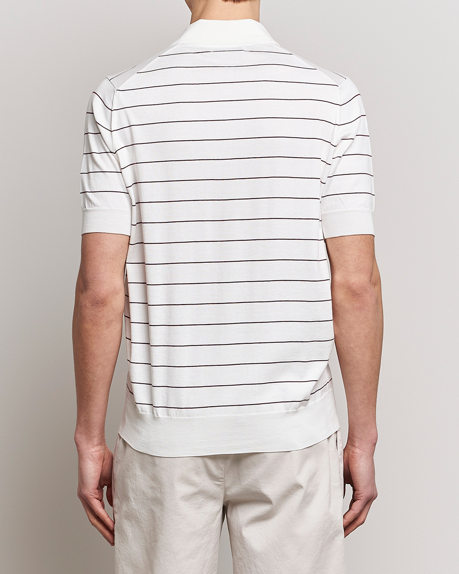 Heren | Polo's | Brunello Cucinelli | Short Sleeve Striped Knitted Polo White/Burgundy
