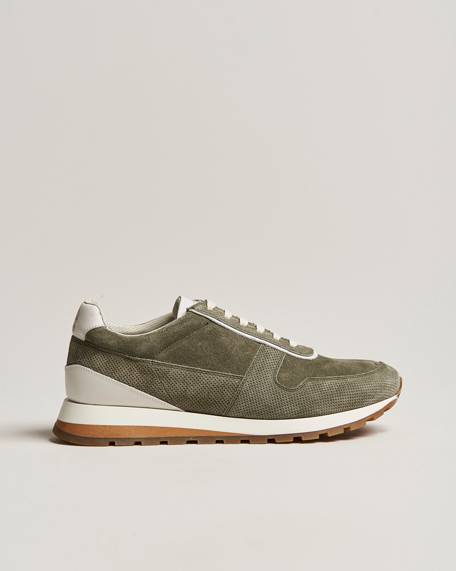 Heren | Brunello Cucinelli Perforated Running Sneakers Olive | Brunello Cucinelli | Perforated Running Sneakers Olive
