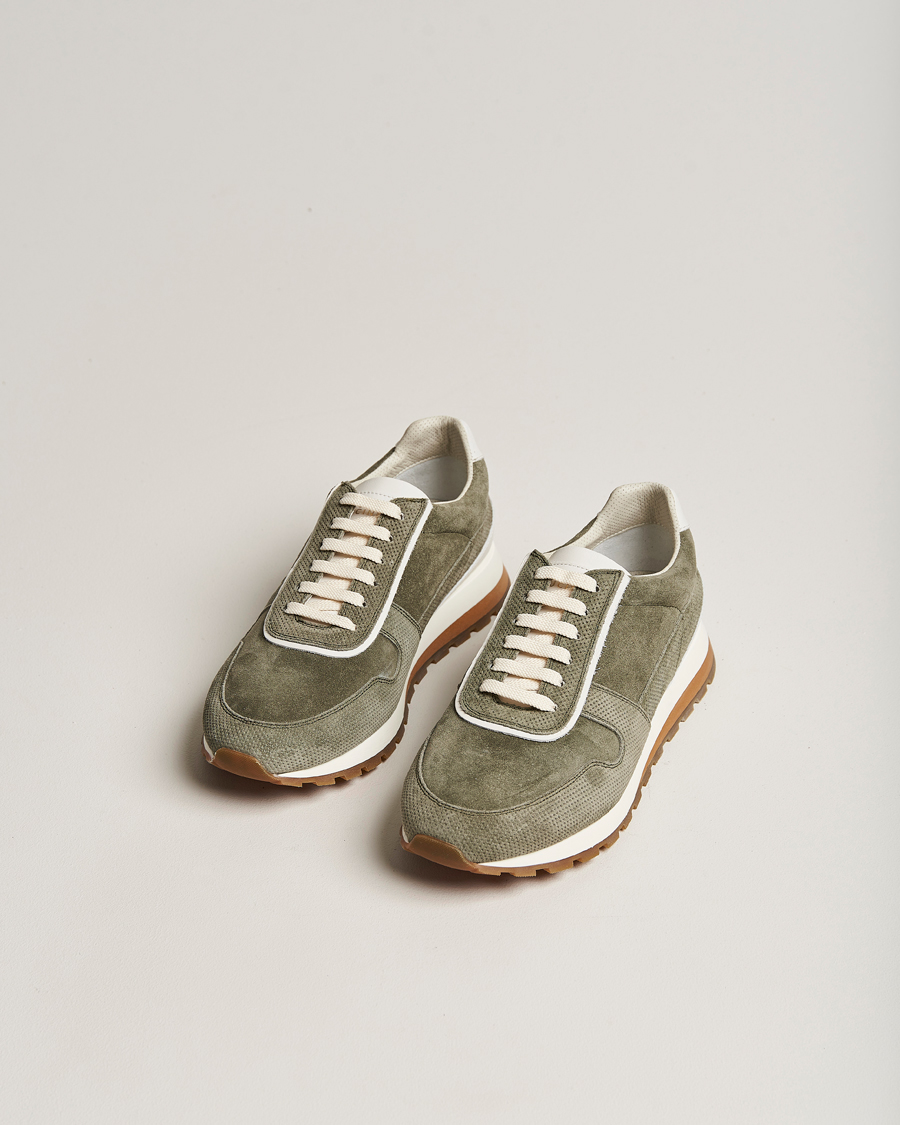 Heren | Brunello Cucinelli Perforated Running Sneakers Olive | Brunello Cucinelli | Perforated Running Sneakers Olive