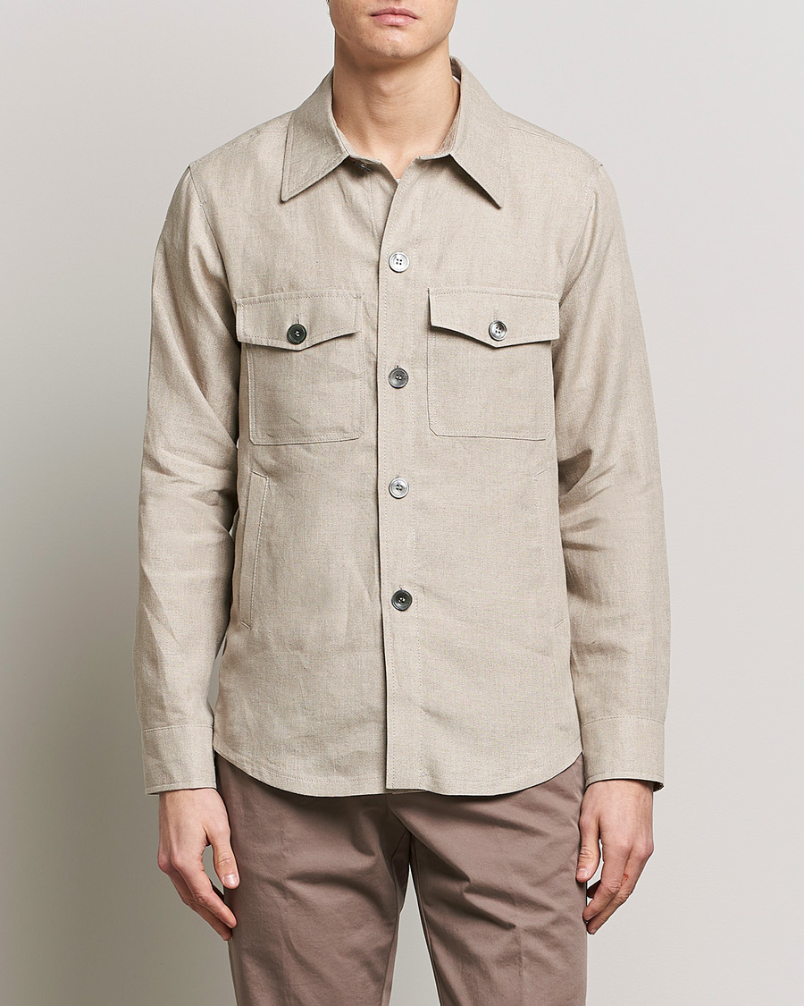 Heren | Overshirts | Oscar Jacobson | Maverick Linen Shirt Jacket Beige