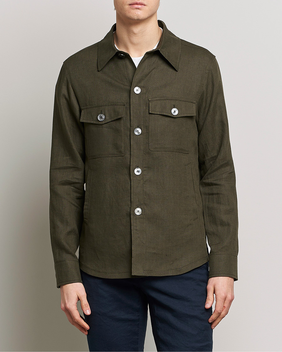 Heren | Shirt jassen | Oscar Jacobson | Maverick Linen Shirt Jacket Olive
