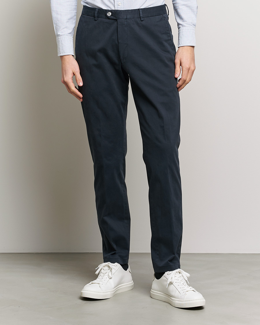Heren | Chino's | Oscar Jacobson | Denz Casual Cotton Trousers Navy