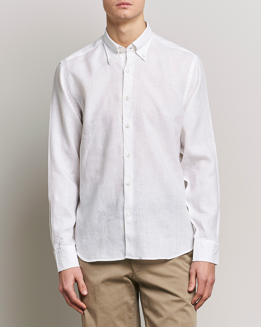 Heren | Overhemden | Oscar Jacobson | Regular Fit Button Down Linen Shirt White