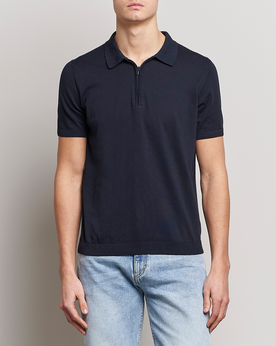 Heren | Poloshirts met korte mouwen | Oscar Jacobson | Otto Short Sleeve Zip Polo Navy