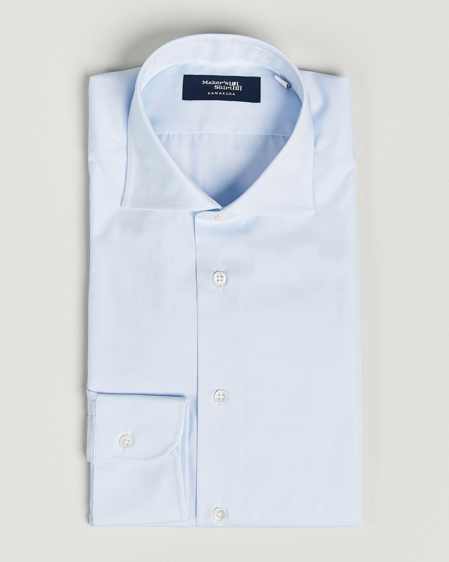 Heren | Overhemden | Kamakura Shirts | Slim Fit Broadcloth Shirt Light Blue