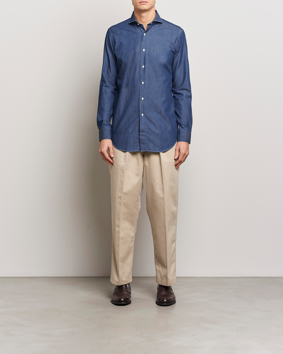 Heren | Overhemden | Kamakura Shirts | Slim Fit Denim Shirt Dark Indigo