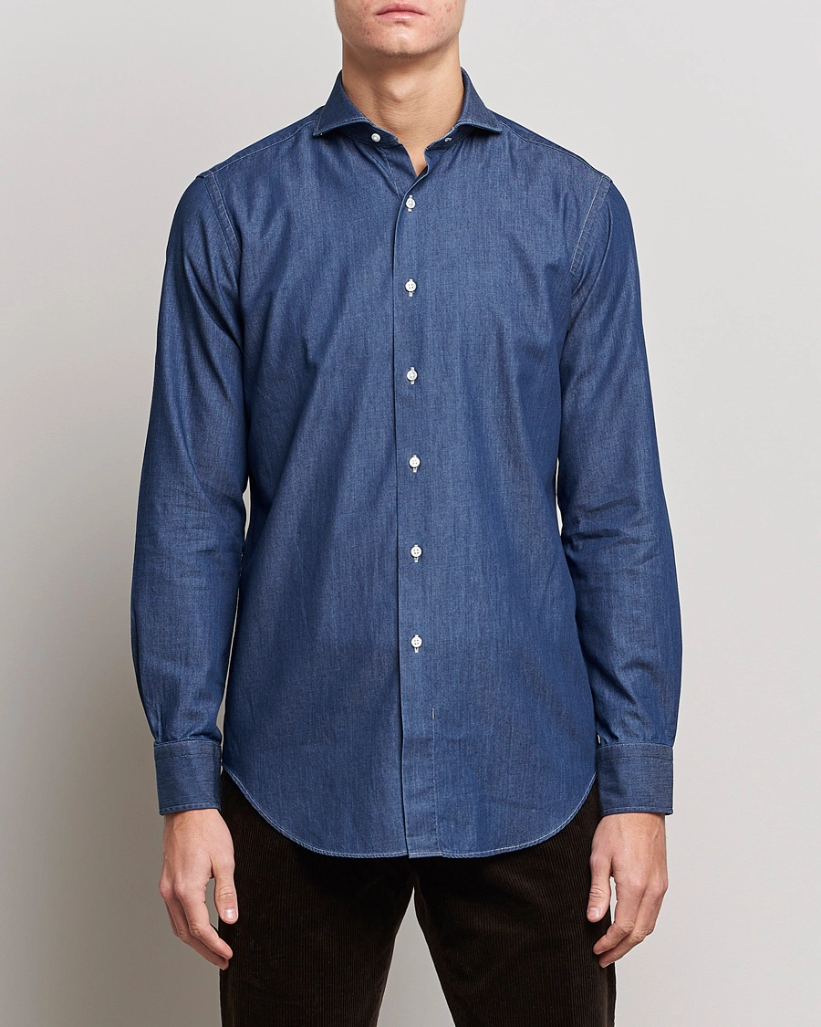 Heren | Overhemden | Kamakura Shirts | Slim Fit Denim Shirt Dark Indigo