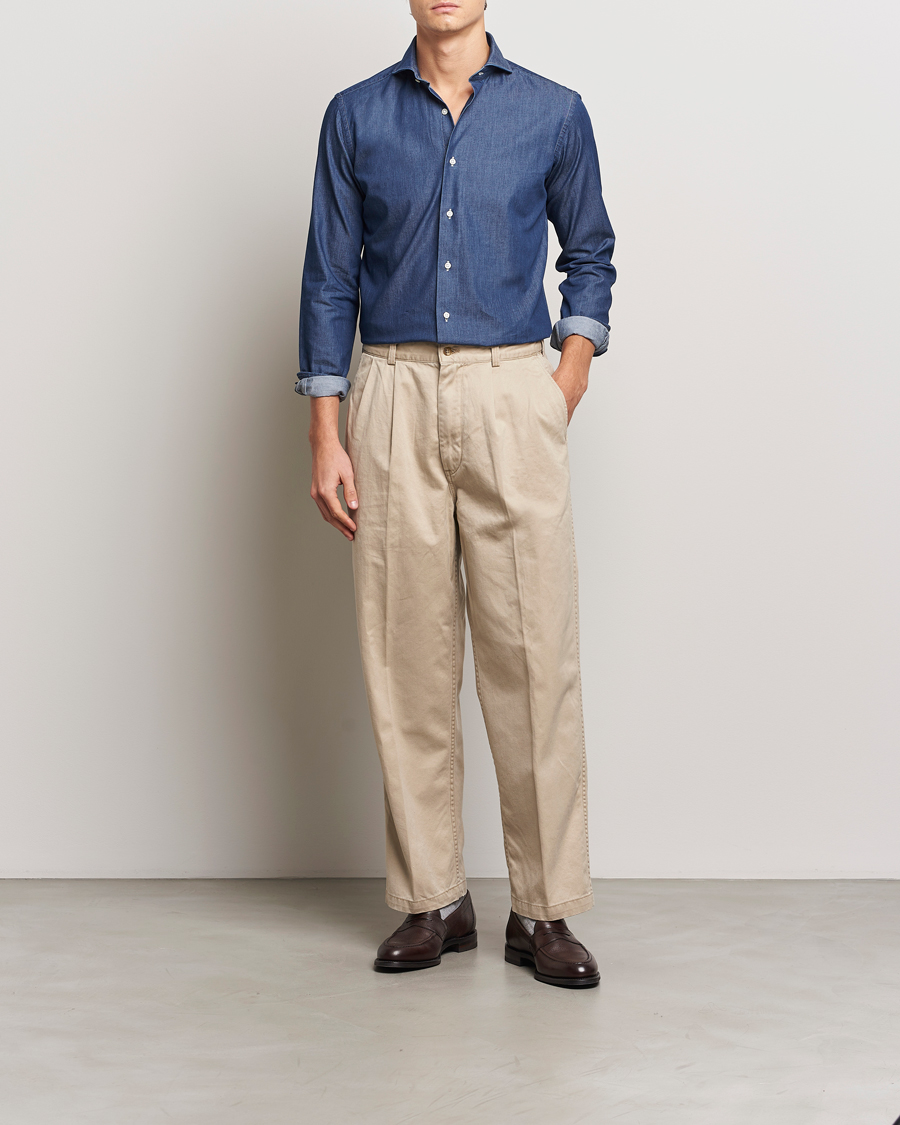 Heren | Overhemden | Kamakura Shirts | Slim Fit Denim Shirt Dark Indigo