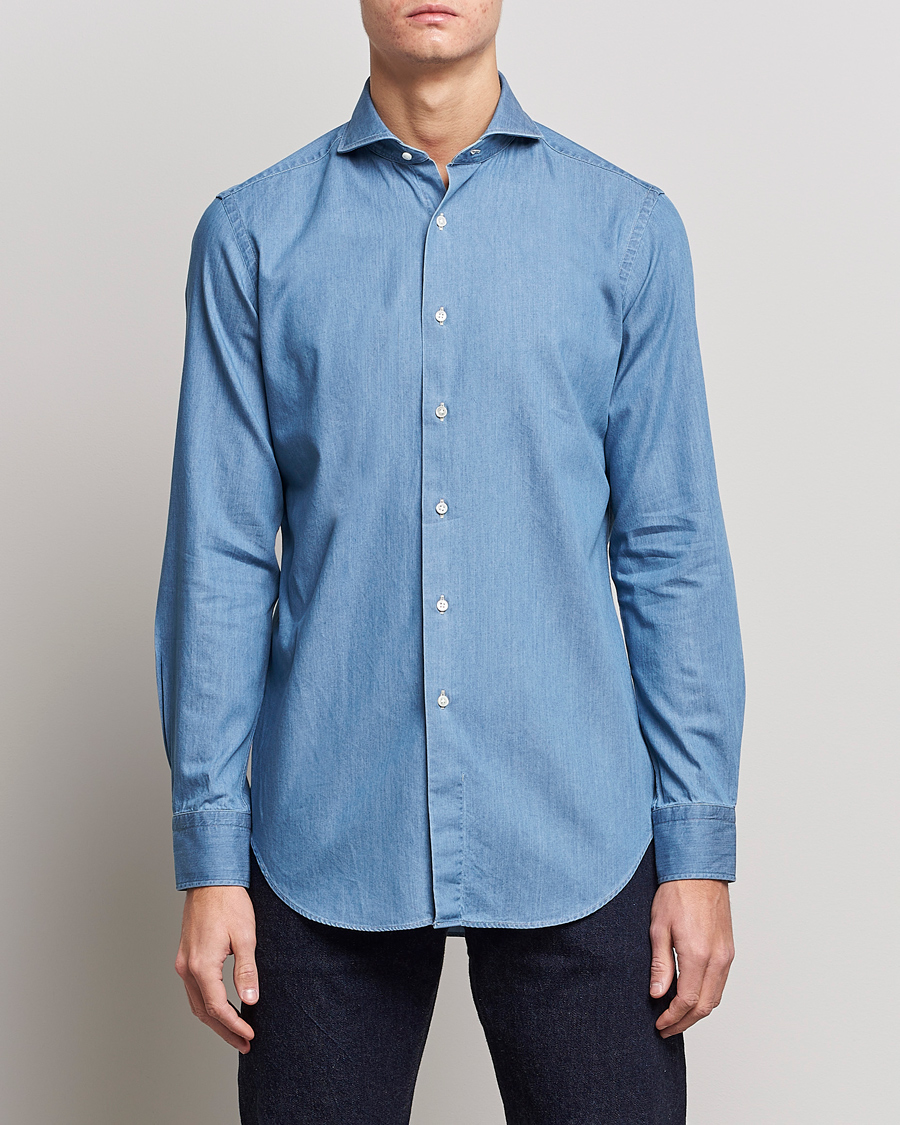 Heren | Overhemden | Kamakura Shirts | Slim Fit Denim Shirt Light Indigo