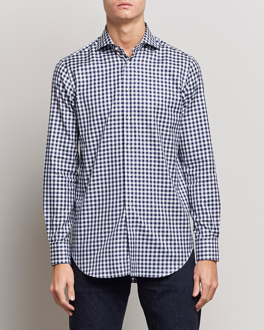 Heren | Overhemden | Kamakura Shirts | Slim Fit Gingham Shirt Navy