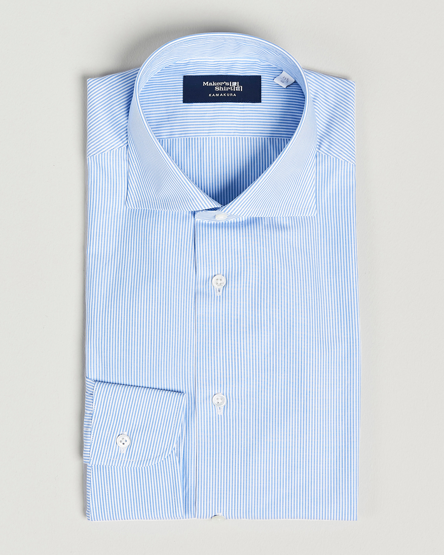 Heren | Zakelijke overhemden | Kamakura Shirts | Slim Fit Striped Broadcloth Shirt Light Blue