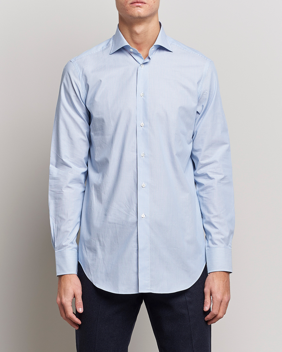 Heren | Zakelijke overhemden | Kamakura Shirts | Slim Fit Striped Broadcloth Shirt Light Blue