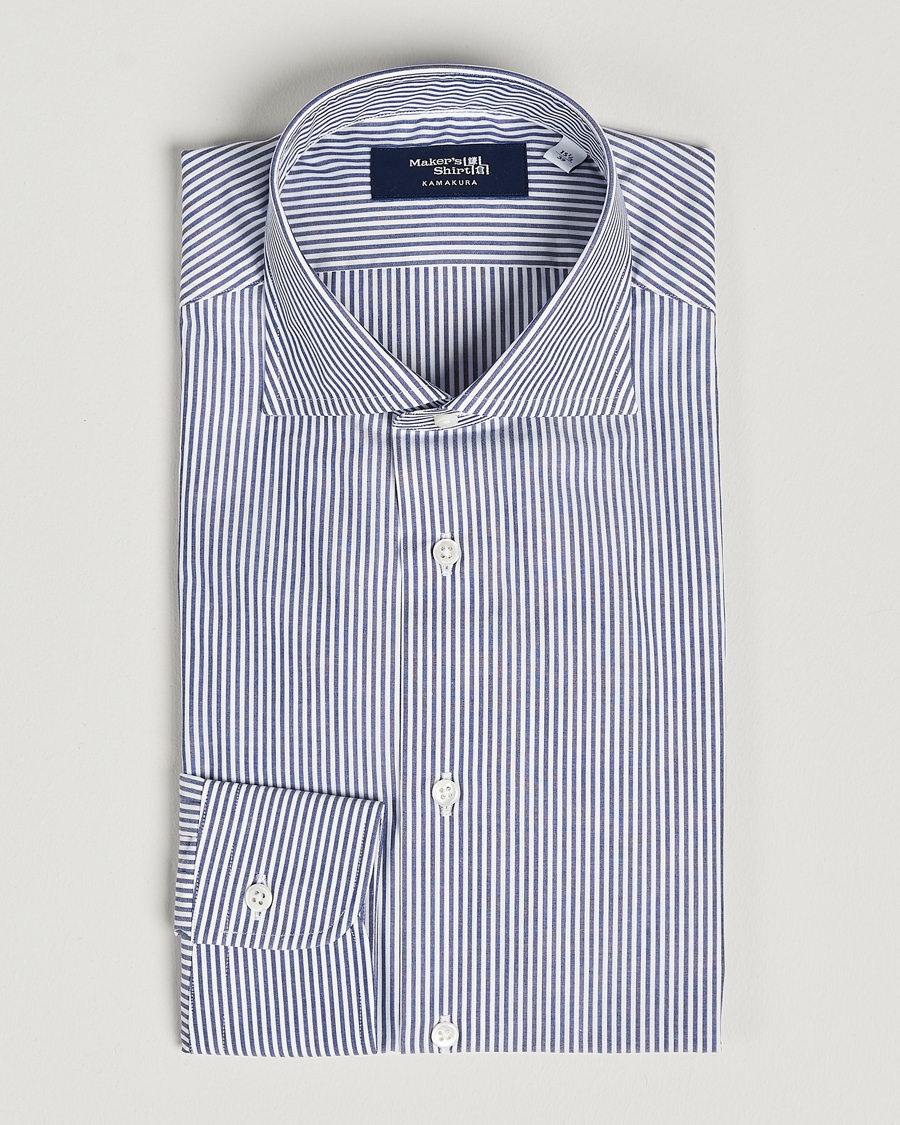 Heren | Zakelijke overhemden | Kamakura Shirts | Slim Fit Striped Broadcloth Shirt Navy