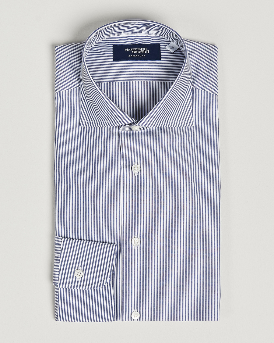 Heren | Overhemden | Kamakura Shirts | Slim Fit Striped Broadcloth Shirt Navy