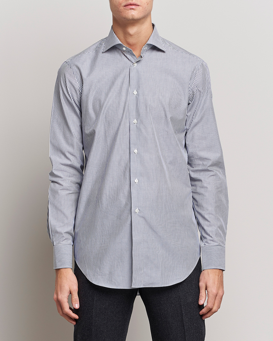 Heren | Zakelijke overhemden | Kamakura Shirts | Slim Fit Striped Broadcloth Shirt Navy