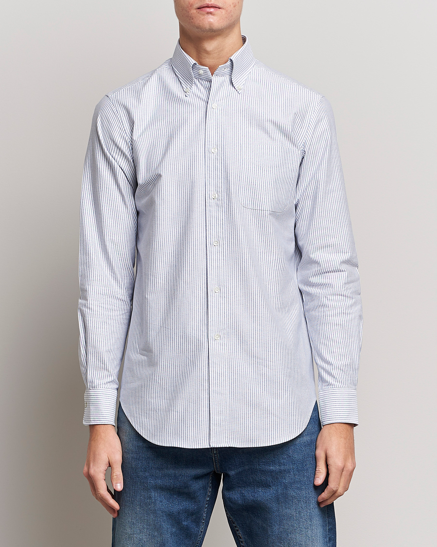 Heren | Kleding | Kamakura Shirts | Slim Fit Striped Oxford BD Shirt Light Blue