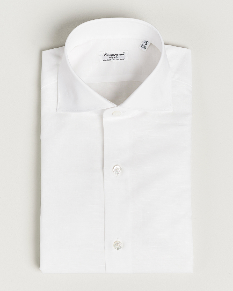 Heren | Overhemden | Finamore Napoli | Milano Slim Linen Dress Shirt White