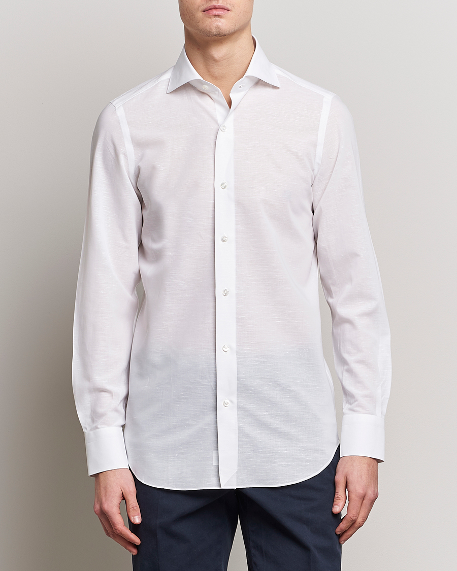 Heren | Overhemden | Finamore Napoli | Milano Slim Linen Dress Shirt White
