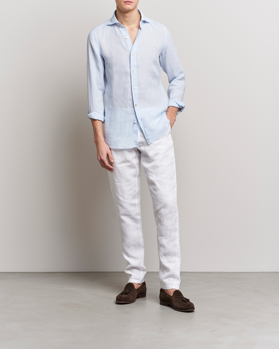 Heren | Overhemden | Finamore Napoli | Tokyo Slim Linen Shirt Light Blue