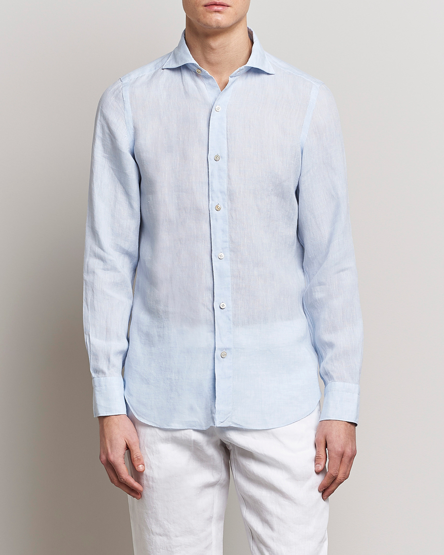 Heren | Overhemden | Finamore Napoli | Tokyo Slim Linen Shirt Light Blue