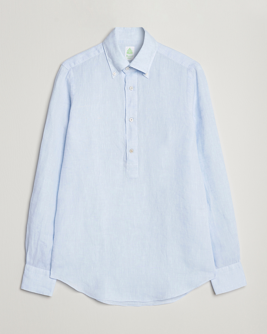 Heren | Overhemden | Finamore Napoli | Miami Linen Popover Shirt Light Blue