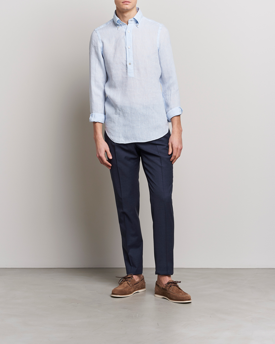 Heren | Overhemden | Finamore Napoli | Miami Linen Popover Shirt Light Blue