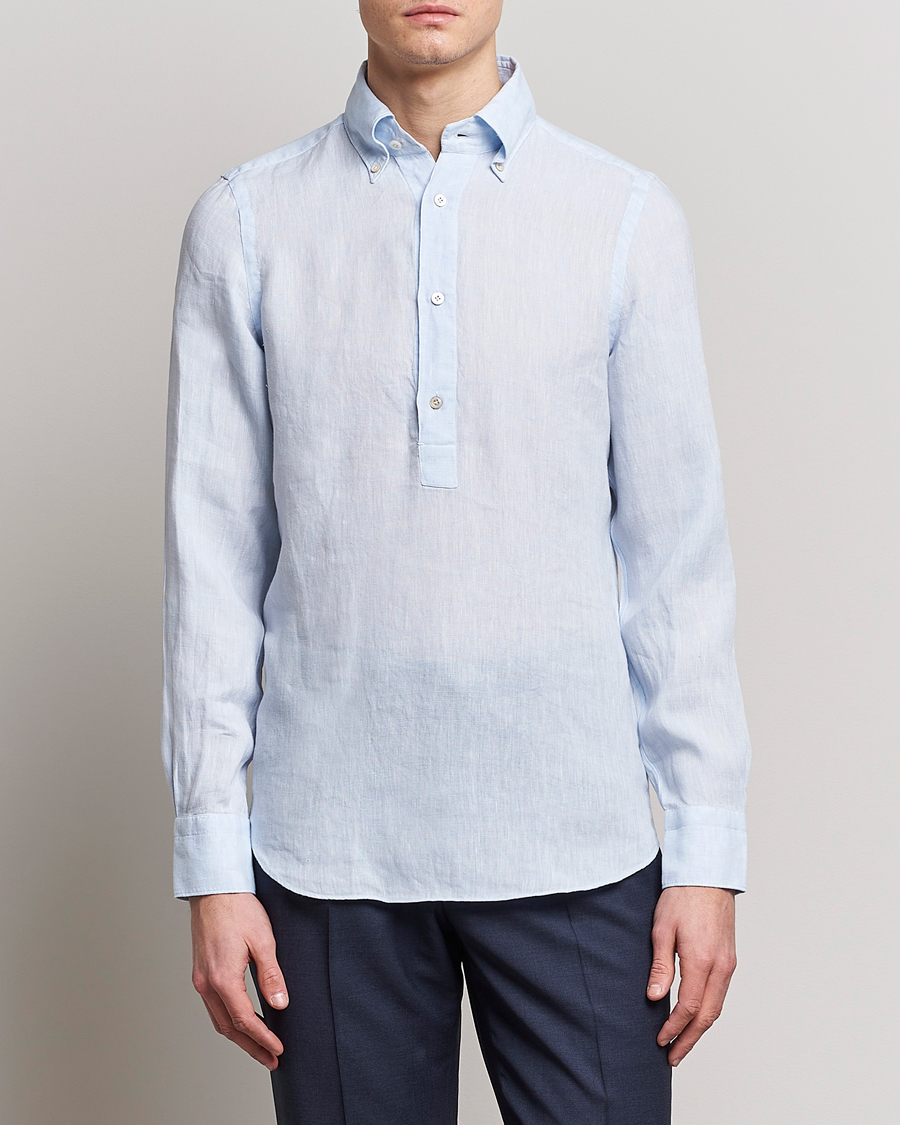 Heren | Overhemden | Finamore Napoli | Miami Linen Popover Shirt Light Blue