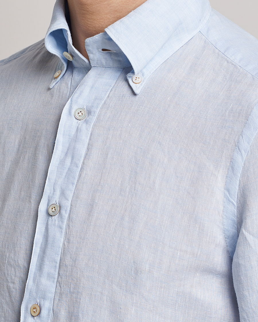 Heren | Overhemden | Finamore Napoli | Miami Linen Popover Shirt Light Blue