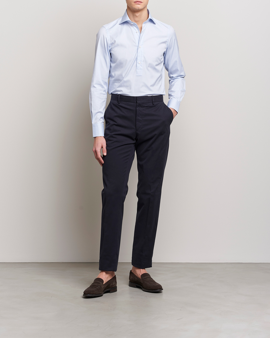 Heren | Overhemden | Finamore Napoli | Tokyo Slim Oxford Popover Shirt Light Blue
