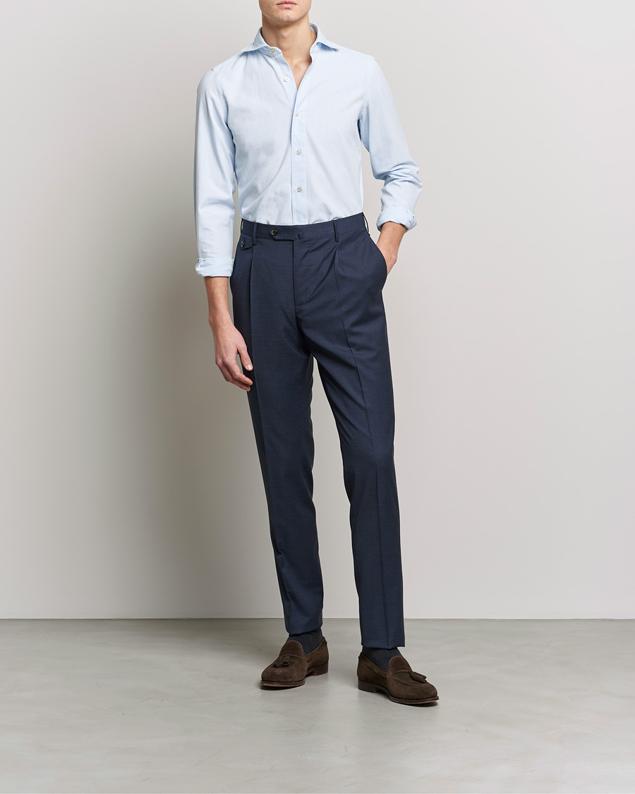Heren | Overhemden | Finamore Napoli | Tokyo Slim Chambray Shirt Light Blue