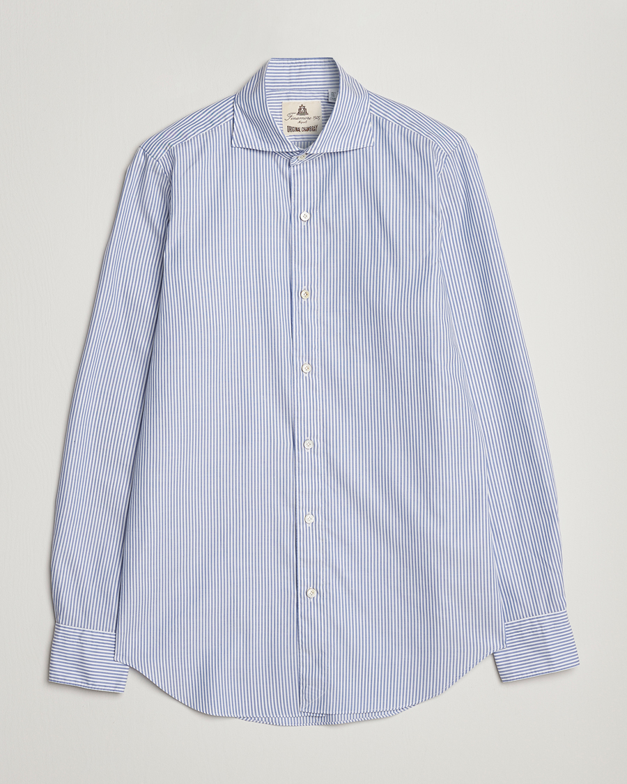 Heren | Overhemden | Finamore Napoli | Tokyo Slim Chambray Shirt Light Blue Stripe