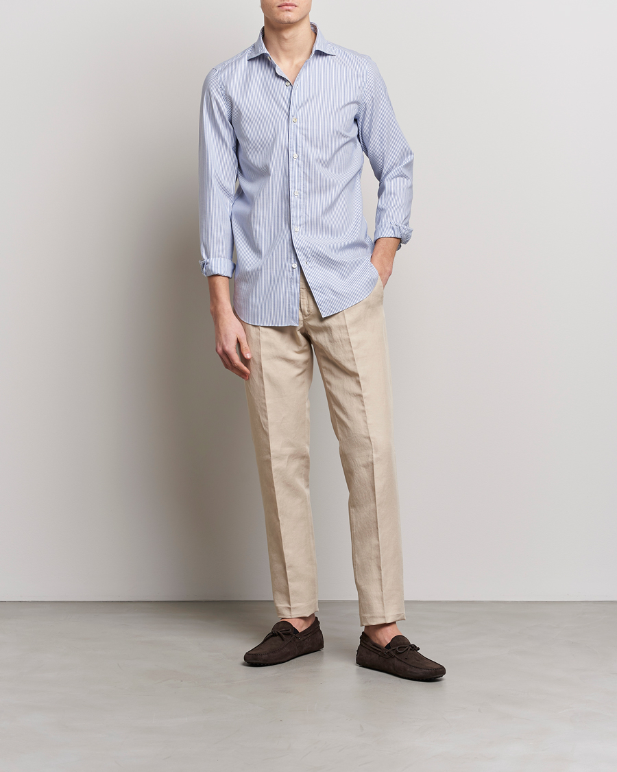 Heren | Overhemden | Finamore Napoli | Tokyo Slim Chambray Shirt Light Blue Stripe