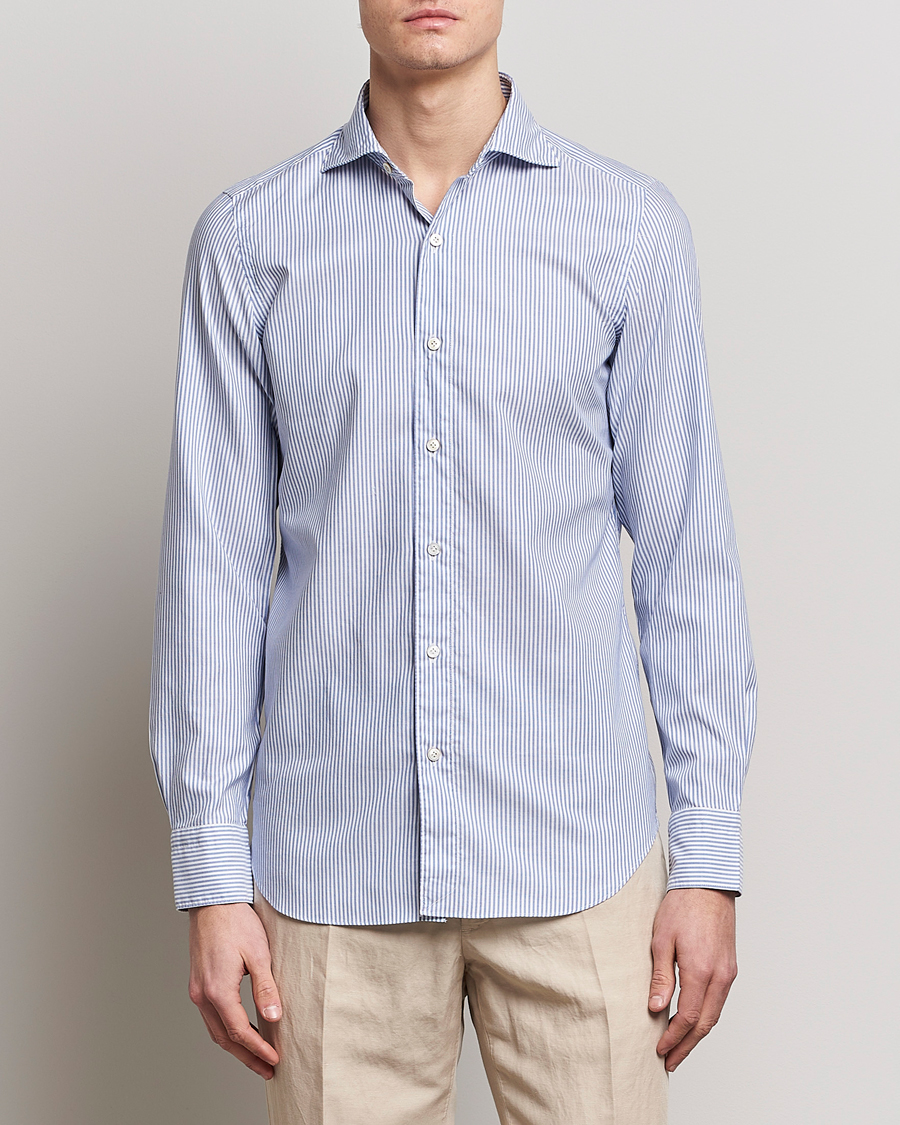 Heren | Overhemden | Finamore Napoli | Tokyo Slim Chambray Shirt Light Blue Stripe