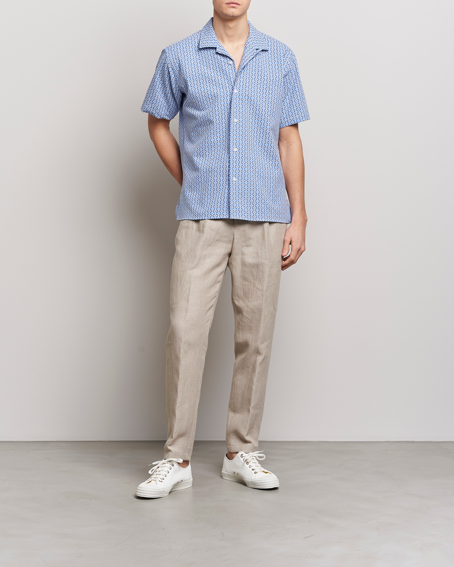 Heren | Overhemden | Gitman Vintage | Summer Ready Jacquard Camp Shirt Light Blue