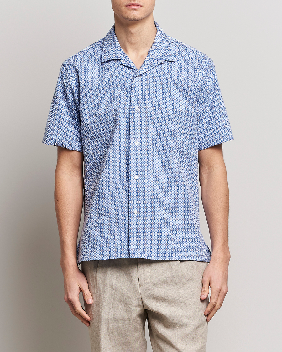 Heren | Overhemden | Gitman Vintage | Summer Ready Jacquard Camp Shirt Light Blue