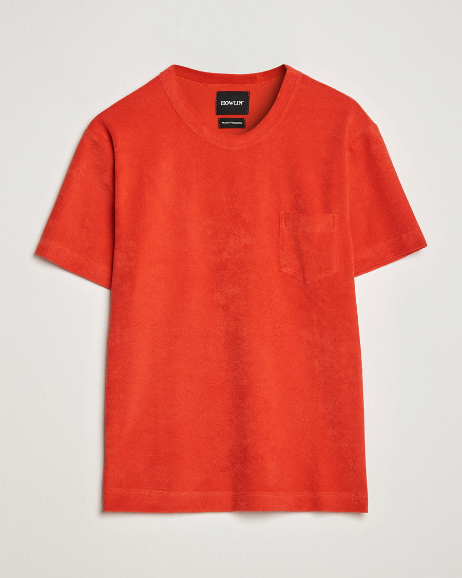 Heren | T-shirts | Howlin' | Fons Cotton Blend Terry Pocket Tee Red Sky